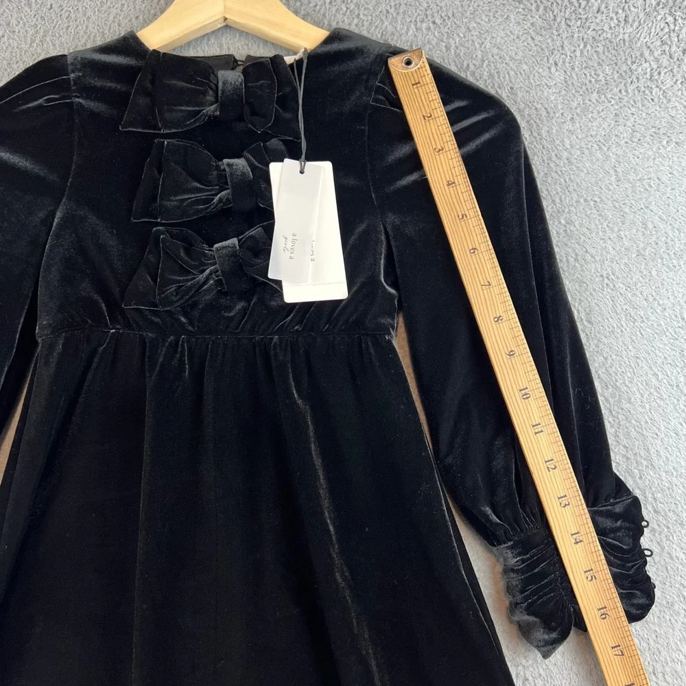 A Loves A Girls Black Velvet Bow Front Long Sleeve Dress Kids Size 5 NWT